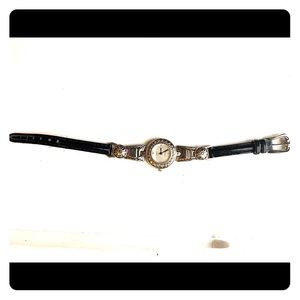 Silver and leather watch